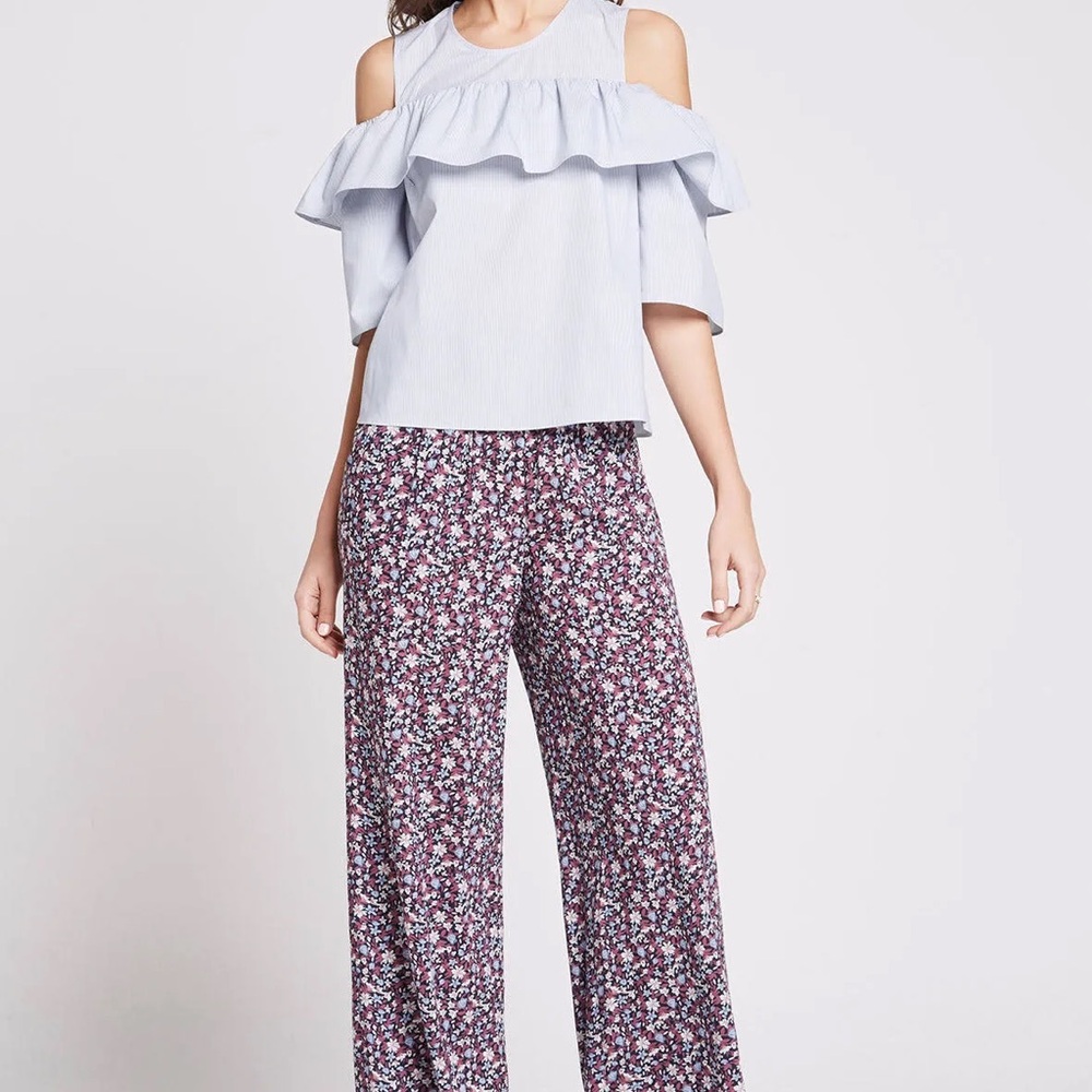 BCBGeneration Ruffled Striped Cold-Shoulder Top - Picture 2 of 10